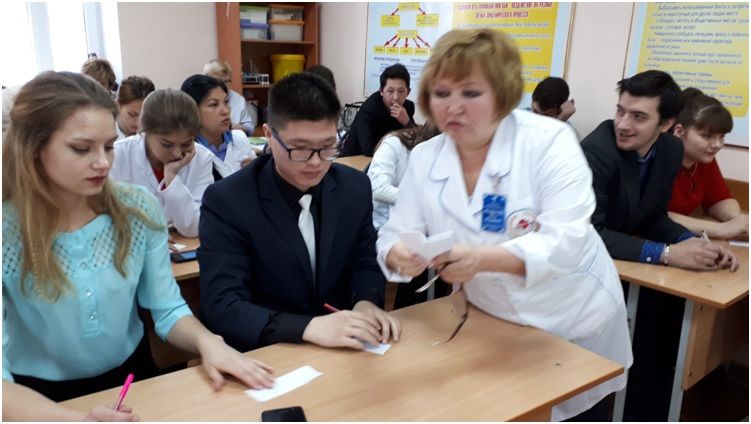  M.Sh. Fazylova teacher in the group 109 LD conducted an open lesson on the topic: "The biological effect of radioactive radiation" on the subject of biophysics.